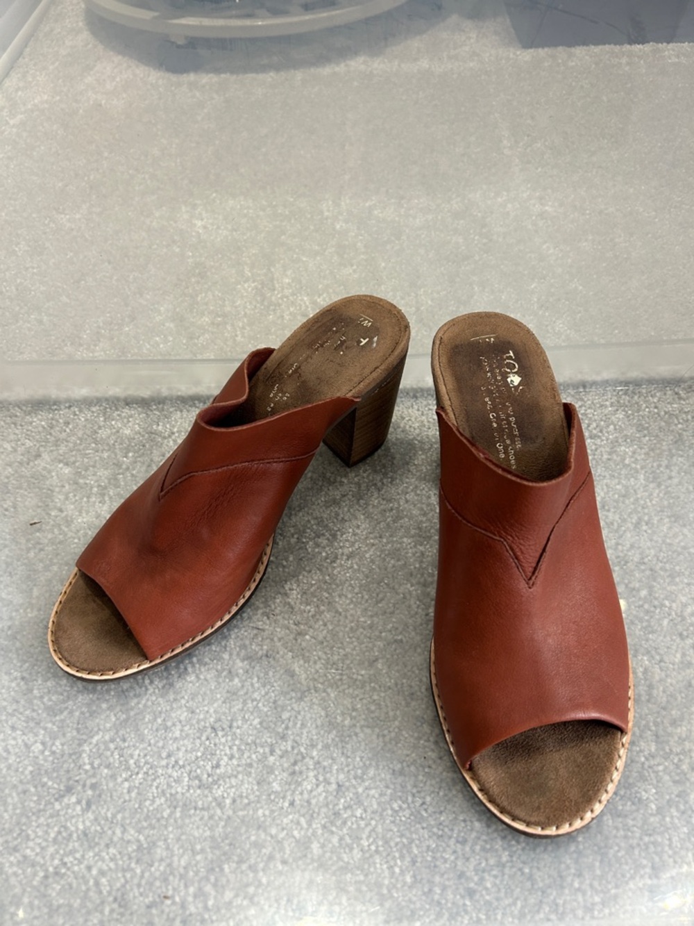 Women's Brown Leather Peek-Toe Heeled Mules